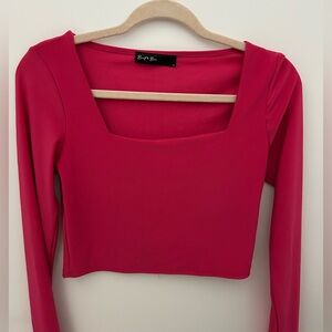 Pink Square Neck Long Sleeve Crop Top